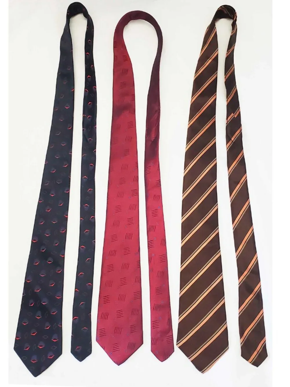 Sulka Men's Set of 3 100% Silk Tie Ties Blue Burgundy Brown